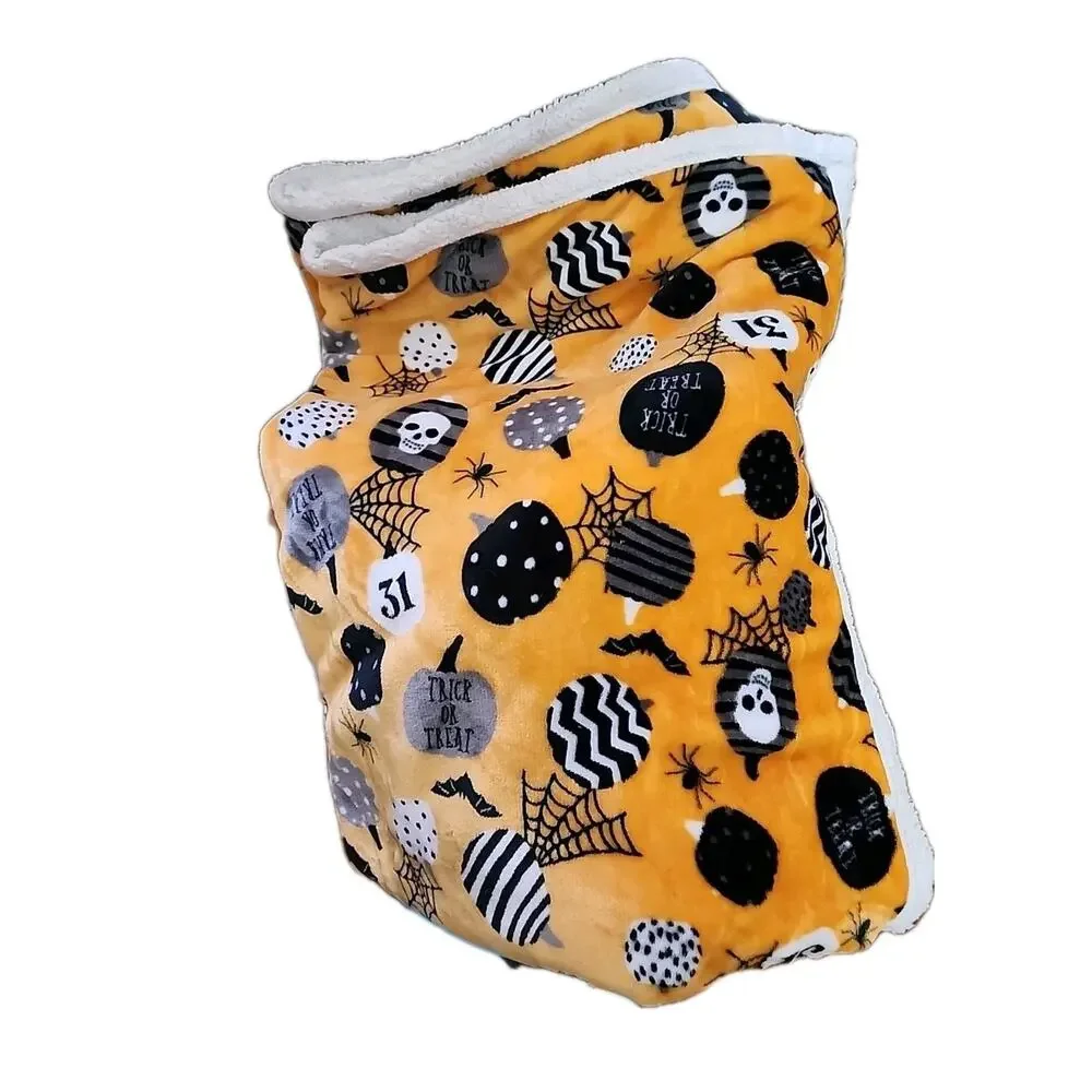 Trick Or Treat Fleece Lined 50x60 Soft Plush Throw Blanket Spider Pumpkin Skull